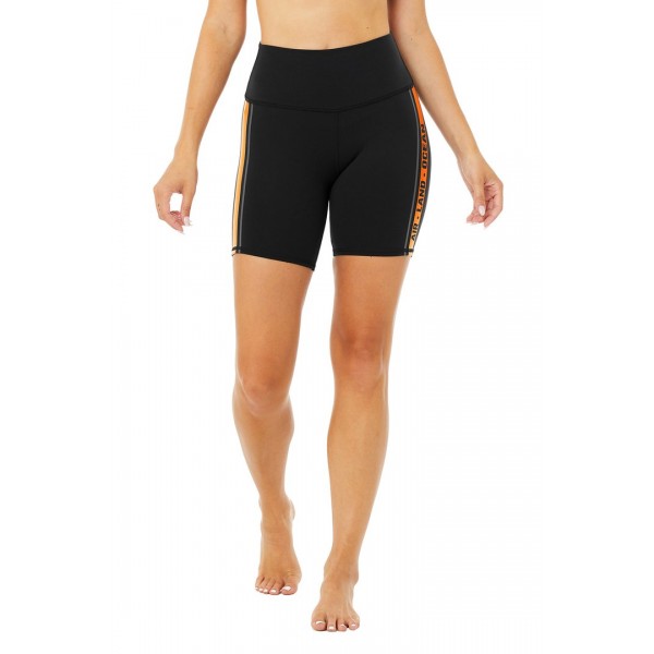 High-Waist Spin Short - Black/Bright Tangerine